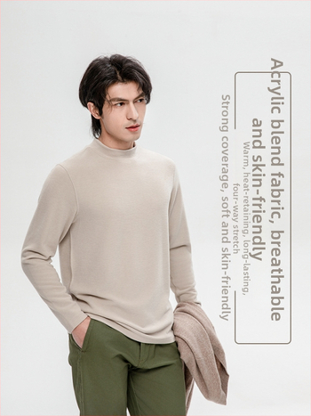 Pánske tričko-pulóver s stojacim golierom, dlhé rukávy, modalno-akrylová zmes, na zimu