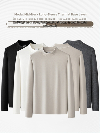 Pánske tričko-pulóver s stojacim golierom, dlhé rukávy, modalno-akrylová zmes, na zimu