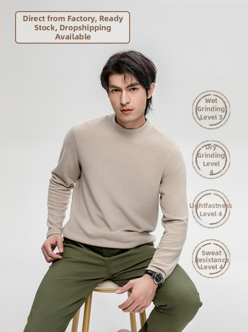 Pánske tričko-pulóver s stojacim golierom, dlhé rukávy, modalno-akrylová zmes, na zimu