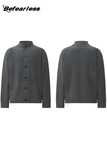 Svetrový kardigán z vlnenej zmesi, korejský štýl, voľný strih, kruhový výstrih, dlhé rukávy, 36–40% vlna + polyester.