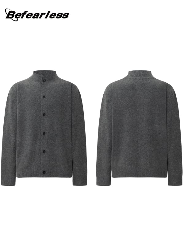 Svetrový kardigán z vlnenej zmesi, korejský štýl, voľný strih, kruhový výstrih, dlhé rukávy, 36–40% vlna + polyester.