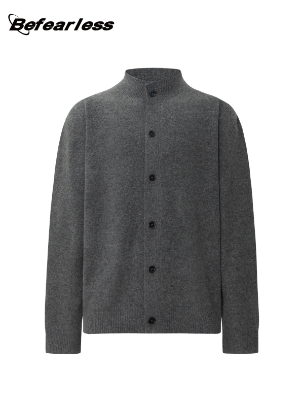 Svetrový kardigán z vlnenej zmesi, korejský štýl, voľný strih, kruhový výstrih, dlhé rukávy, 36–40% vlna + polyester.