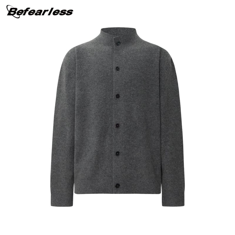 Svetrový kardigán z vlnenej zmesi, korejský štýl, voľný strih, kruhový výstrih, dlhé rukávy, 36–40% vlna + polyester.