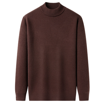 Pulover bărbătesc din lână, căptușit cu fleece, guler semi-înalt, tricot intarsia, amestec acrilic-lână, stil toamnă-iarnă