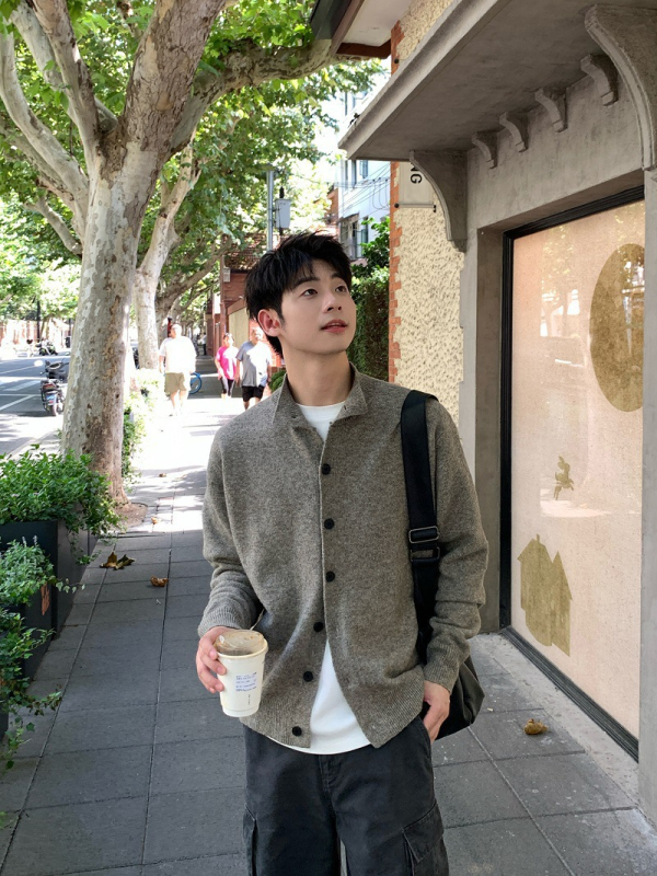 Κορεατικού στυλ γιλέκο- cardigan με κουμπιά, μισουψηλός γιακάς, παχύ πλεκτό, 100% πολυεστέρα, ύφασμα Hundred Flower Velvet, άνετη γραμμή, Χειμώνας 2025