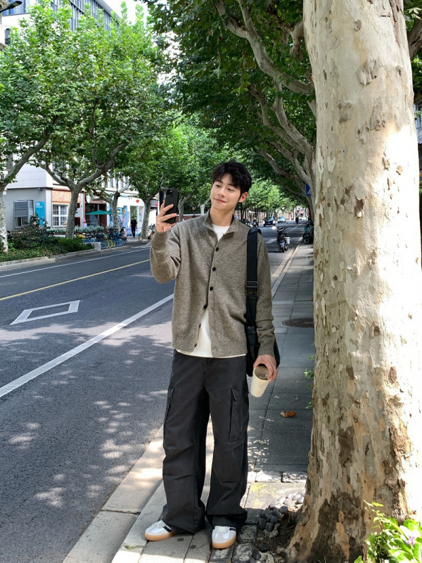 Κορεατικού στυλ γιλέκο- cardigan με κουμπιά, μισουψηλός γιακάς, παχύ πλεκτό, 100% πολυεστέρα, ύφασμα Hundred Flower Velvet, άνετη γραμμή, Χειμώνας 2025