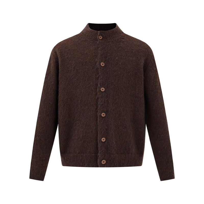 Κορεατικού στυλ γιλέκο- cardigan με κουμπιά, μισουψηλός γιακάς, παχύ πλεκτό, 100% πολυεστέρα, ύφασμα Hundred Flower Velvet, άνετη γραμμή, Χειμώνας 2025