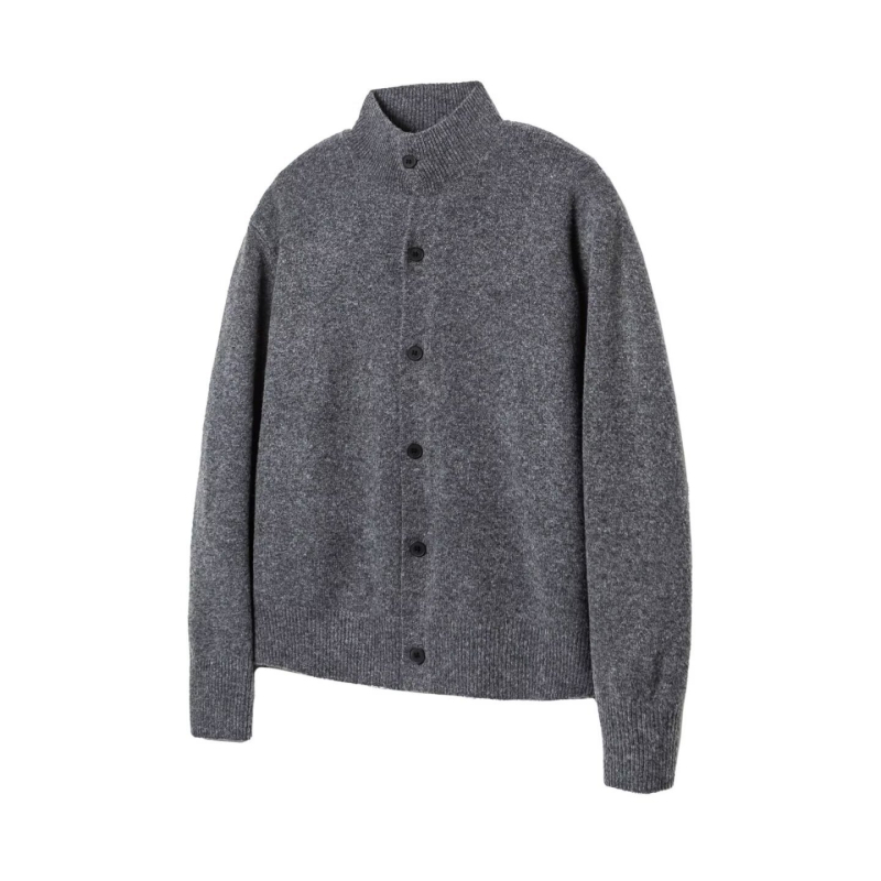 Κορεατικού στυλ γιλέκο- cardigan με κουμπιά, μισουψηλός γιακάς, παχύ πλεκτό, 100% πολυεστέρα, ύφασμα Hundred Flower Velvet, άνετη γραμμή, Χειμώνας 2025