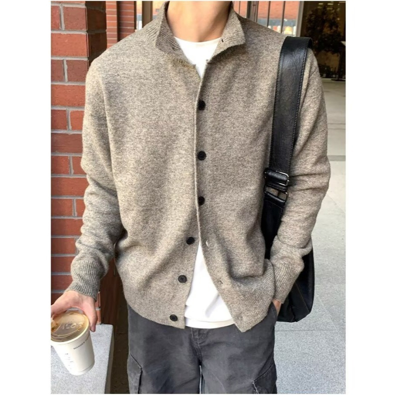 Κορεατικού στυλ γιλέκο- cardigan με κουμπιά, μισουψηλός γιακάς, παχύ πλεκτό, 100% πολυεστέρα, ύφασμα Hundred Flower Velvet, άνετη γραμμή, Χειμώνας 2025