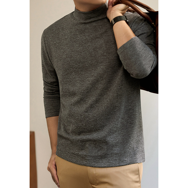 Pánske tričko s dlhým rukávom a vysokým golierom, flísová podšívka; zmes polyesteru s elastanom a mulberry hodvábom