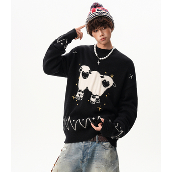 Pulover bărbătesc tricot Jacquard, guler rotund, mâneci lungi, fibră poliester, fără cute