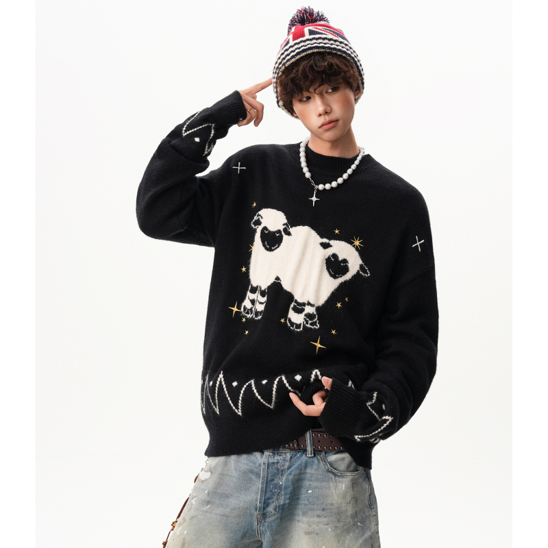 Pulover bărbătesc tricot Jacquard, guler rotund, mâneci lungi, fibră poliester, fără cute