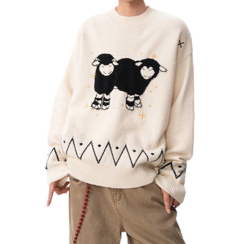 Pulover bărbătesc tricot Jacquard, guler rotund, mâneci lungi, fibră poliester, fără cute