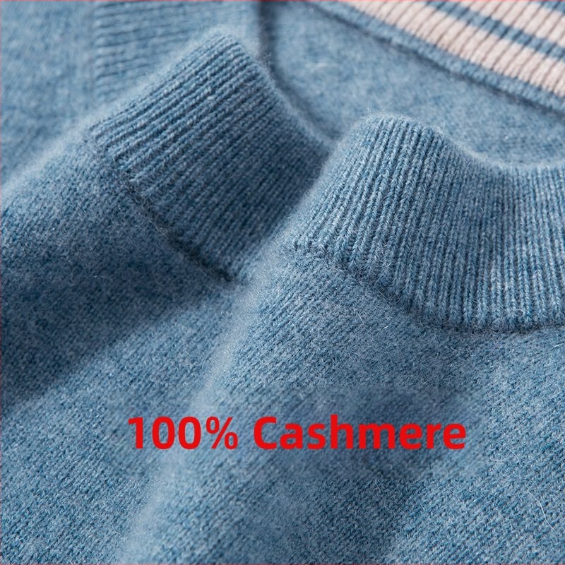 Pánsky kašmírový sveter – 95% kašmír, voľný strih, kruhový výstrih, dlhé rukávy, kórejský štýl
