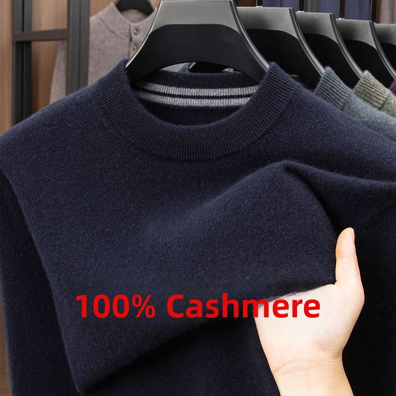 Pánsky kašmírový sveter – 95% kašmír, voľný strih, kruhový výstrih, dlhé rukávy, kórejský štýl