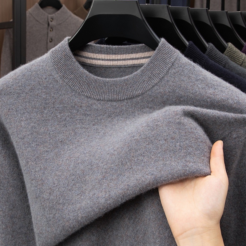 Pánsky kašmírový sveter – 95% kašmír, voľný strih, kruhový výstrih, dlhé rukávy, kórejský štýl
