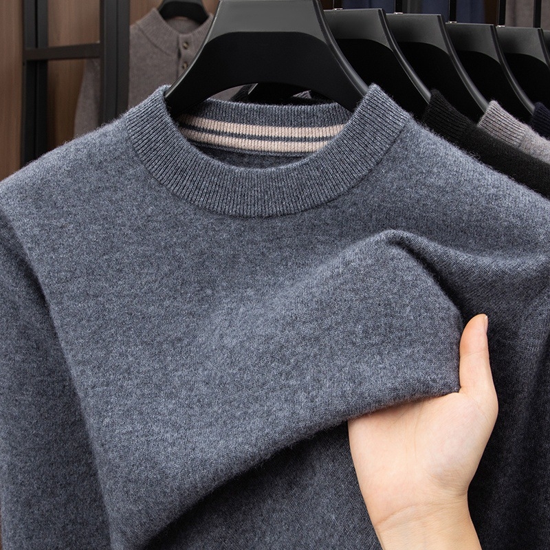 Pánsky kašmírový sveter – 95% kašmír, voľný strih, kruhový výstrih, dlhé rukávy, kórejský štýl
