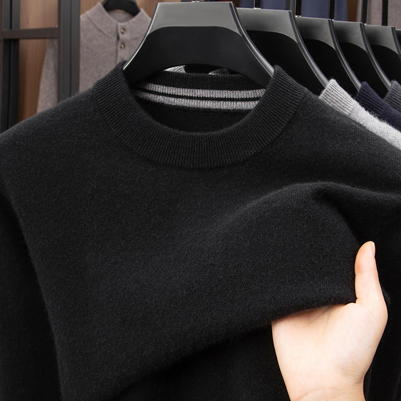 Pánsky kašmírový sveter – 95% kašmír, voľný strih, kruhový výstrih, dlhé rukávy, kórejský štýl