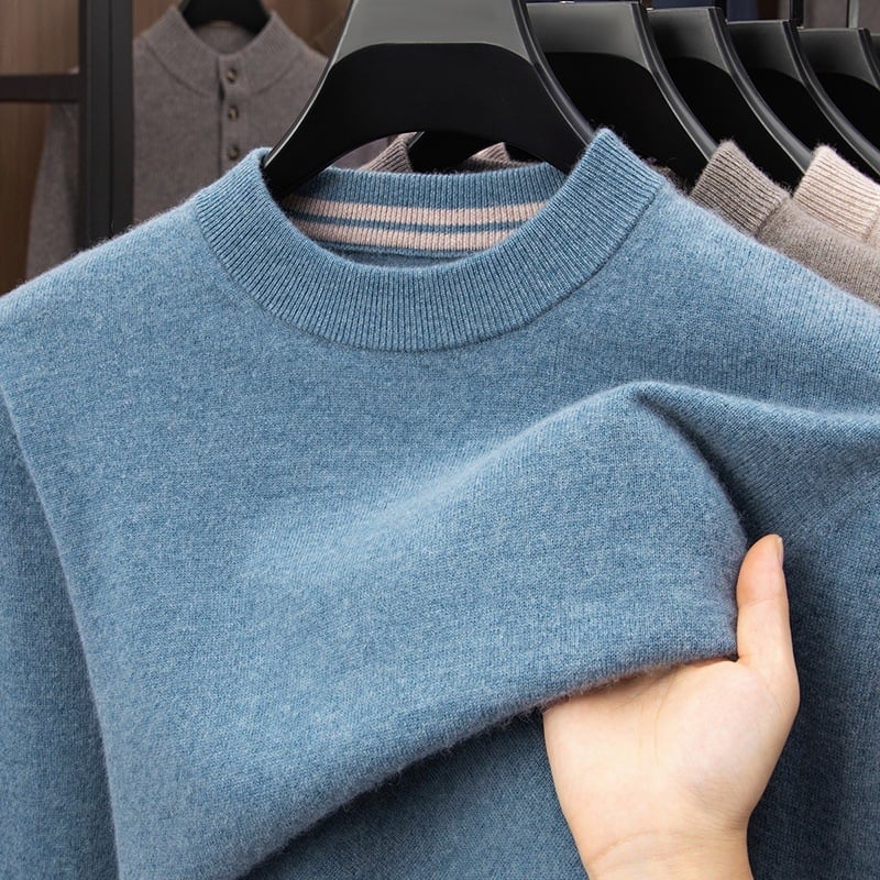 Pánsky kašmírový sveter – 95% kašmír, voľný strih, kruhový výstrih, dlhé rukávy, kórejský štýl