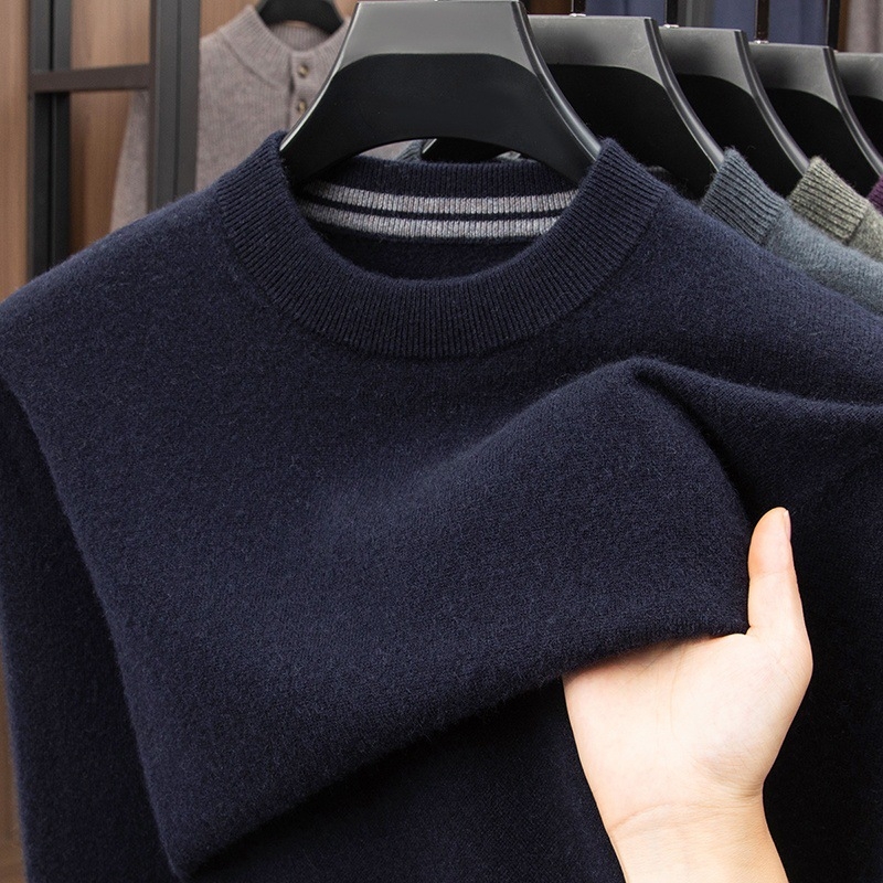 Pánsky kašmírový sveter – 95% kašmír, voľný strih, kruhový výstrih, dlhé rukávy, kórejský štýl