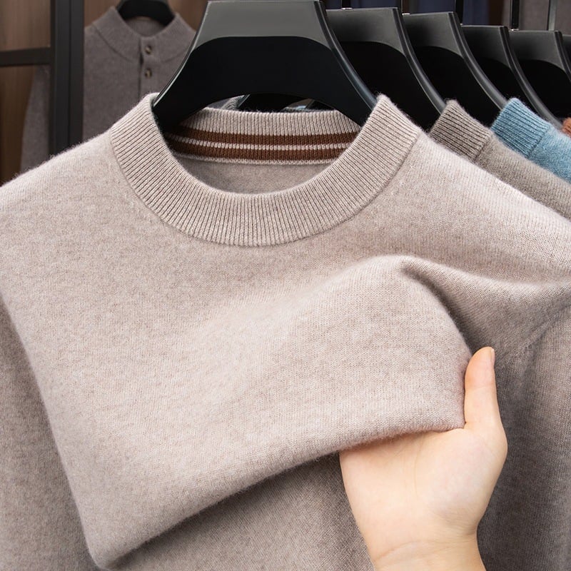 Pánsky kašmírový sveter – 95% kašmír, voľný strih, kruhový výstrih, dlhé rukávy, kórejský štýl