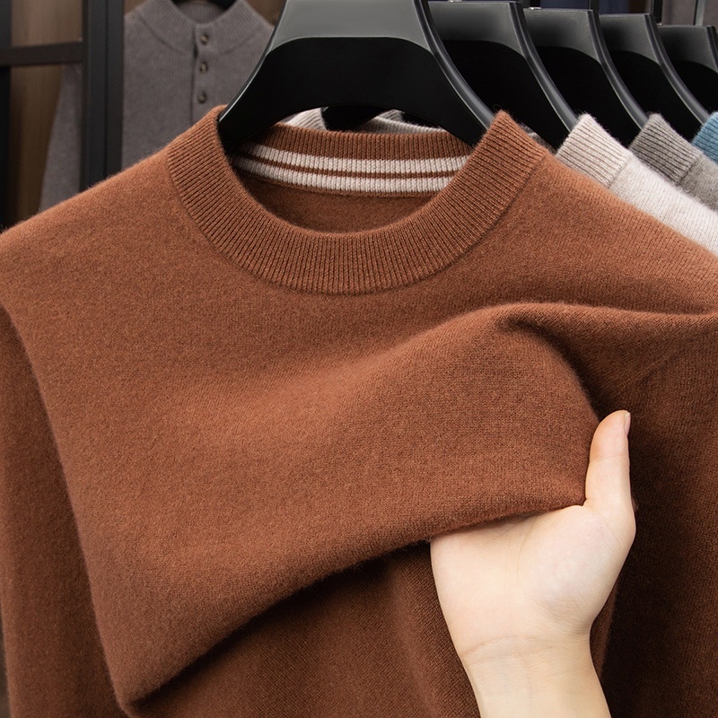 Pánsky kašmírový sveter – 95% kašmír, voľný strih, kruhový výstrih, dlhé rukávy, kórejský štýl