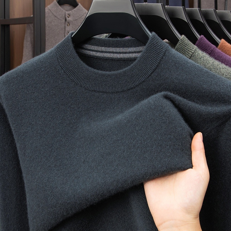 Pánsky kašmírový sveter – 95% kašmír, voľný strih, kruhový výstrih, dlhé rukávy, kórejský štýl
