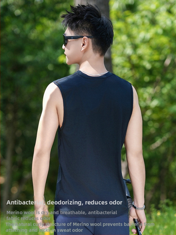 Merino vlna rýchloschnúca vesta – pánske bezrukávové bežecké tričko, priedušné
