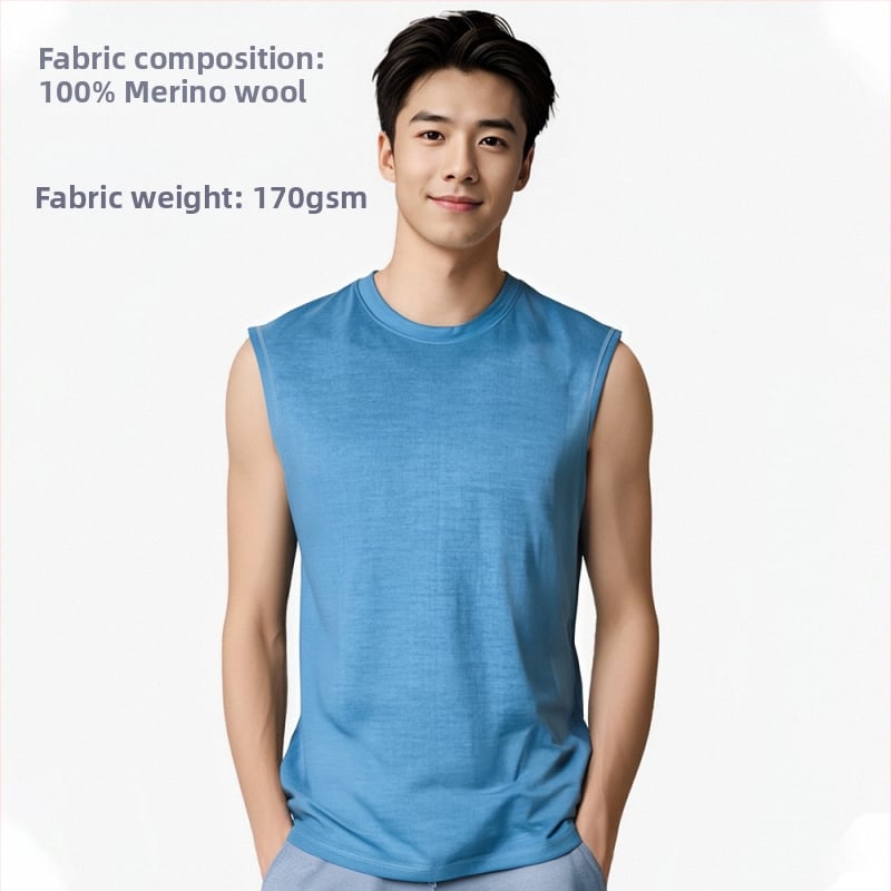 Merino vlna rýchloschnúca vesta – pánske bezrukávové bežecké tričko, priedušné