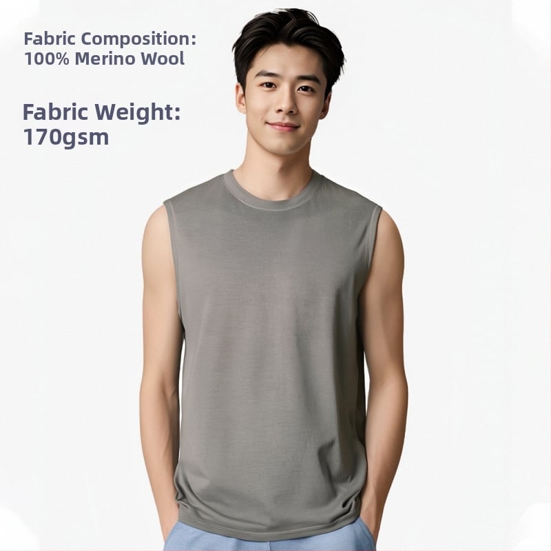 Merino vlna rýchloschnúca vesta – pánske bezrukávové bežecké tričko, priedušné