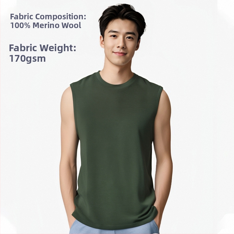 Merino vlna rýchloschnúca vesta – pánske bezrukávové bežecké tričko, priedušné
