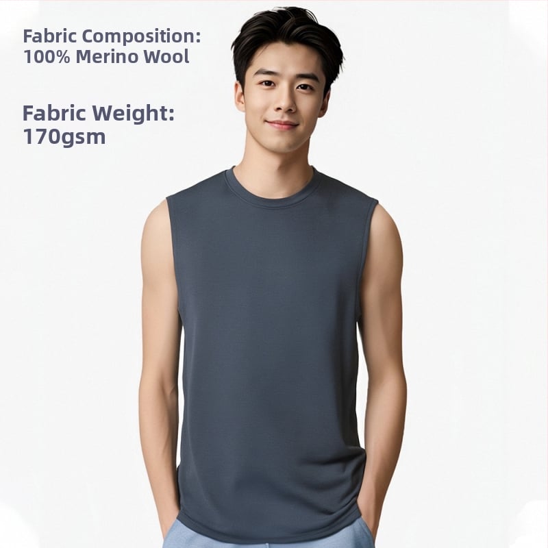 Merino vlna rýchloschnúca vesta – pánske bezrukávové bežecké tričko, priedušné
