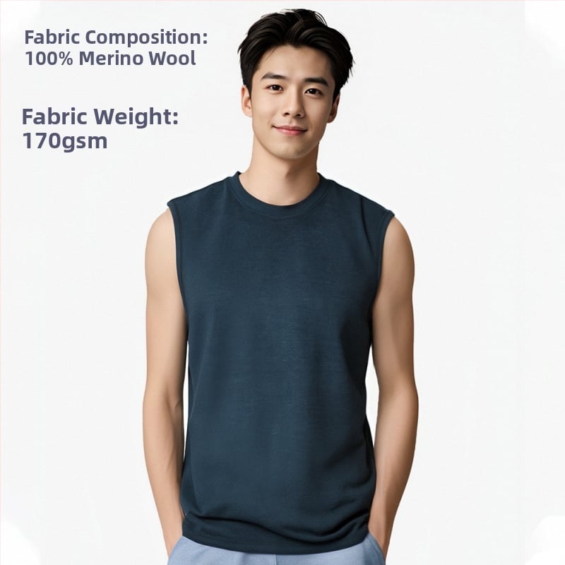 Merino vlna rýchloschnúca vesta – pánske bezrukávové bežecké tričko, priedušné