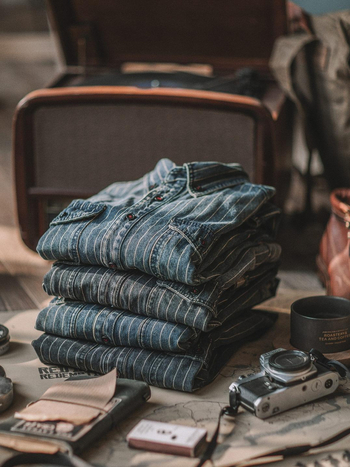 Cămașă din denim cu dungi, guler rever, mâneci lungi, croială lejeră, 91–95% bumbac