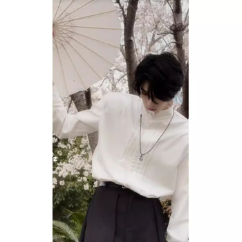 Pánska košele–kabát s plisovanými ramenami, priedušná zmes polyesteru, voľný strih, dlhé rukávy, jednofarebná