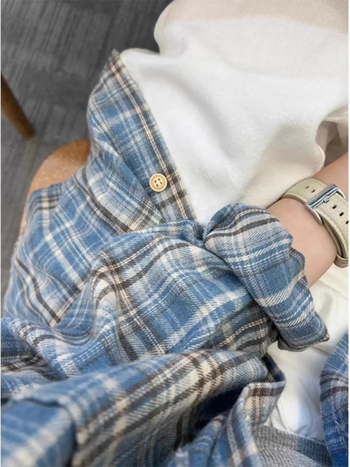 Cămașă în carouri, mâneci lungi, guler rever, țesătură poliester