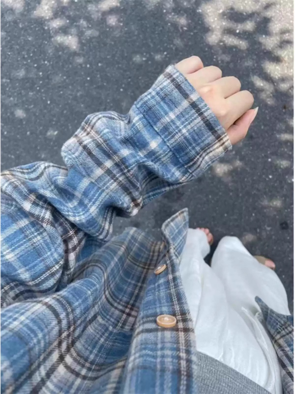 Cămașă în carouri, mâneci lungi, guler rever, țesătură poliester