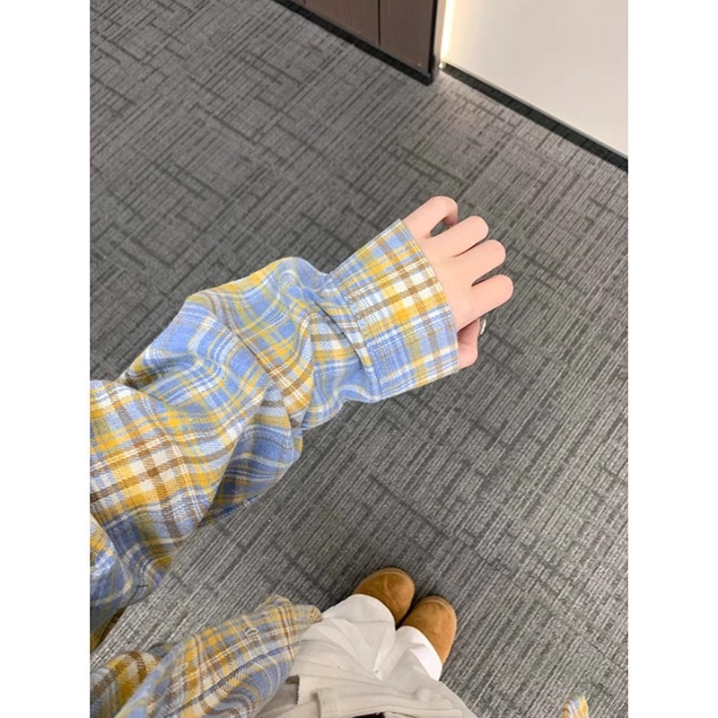 Cămașă în carouri, mâneci lungi, guler rever, țesătură poliester