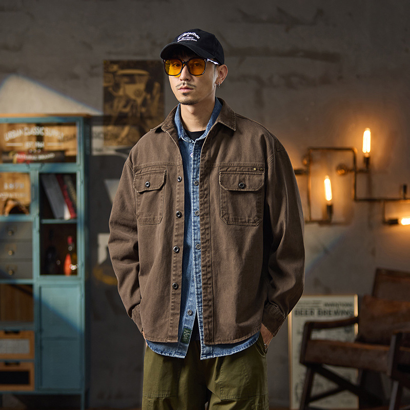 Jachetă de lucru pentru bărbați din bumbac 100%, croială lejeră, mâneci lungi, toamnă 2025