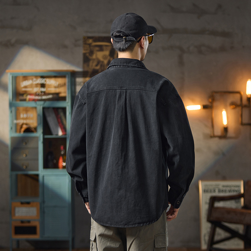 Jachetă de lucru pentru bărbați din bumbac 100%, croială lejeră, mâneci lungi, toamnă 2025