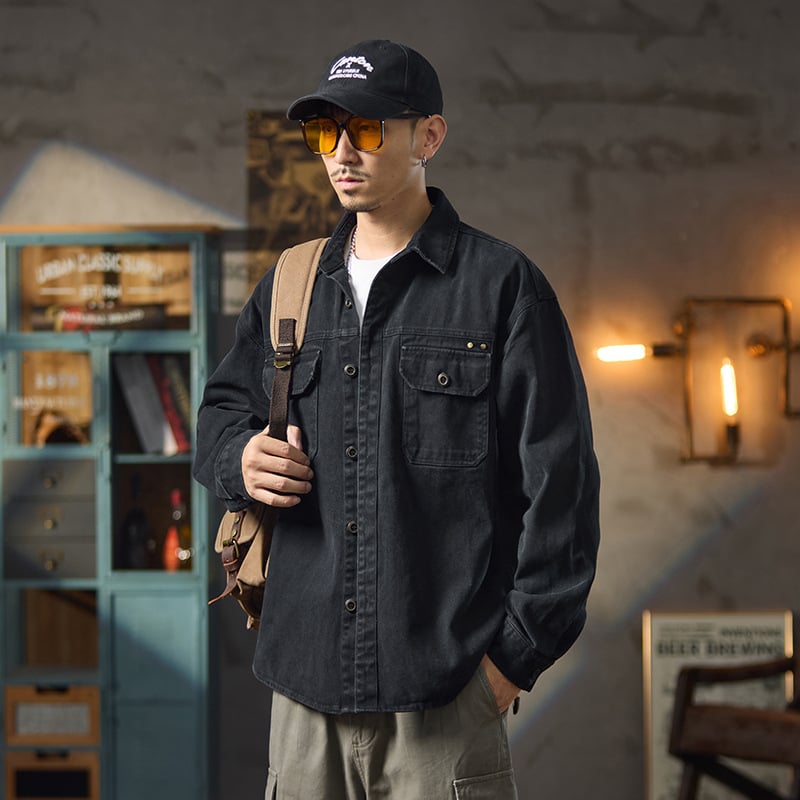 Jachetă de lucru pentru bărbați din bumbac 100%, croială lejeră, mâneci lungi, toamnă 2025