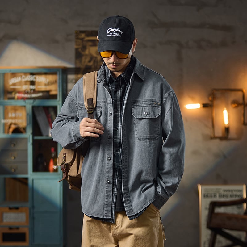 Jachetă de lucru pentru bărbați din bumbac 100%, croială lejeră, mâneci lungi, toamnă 2025