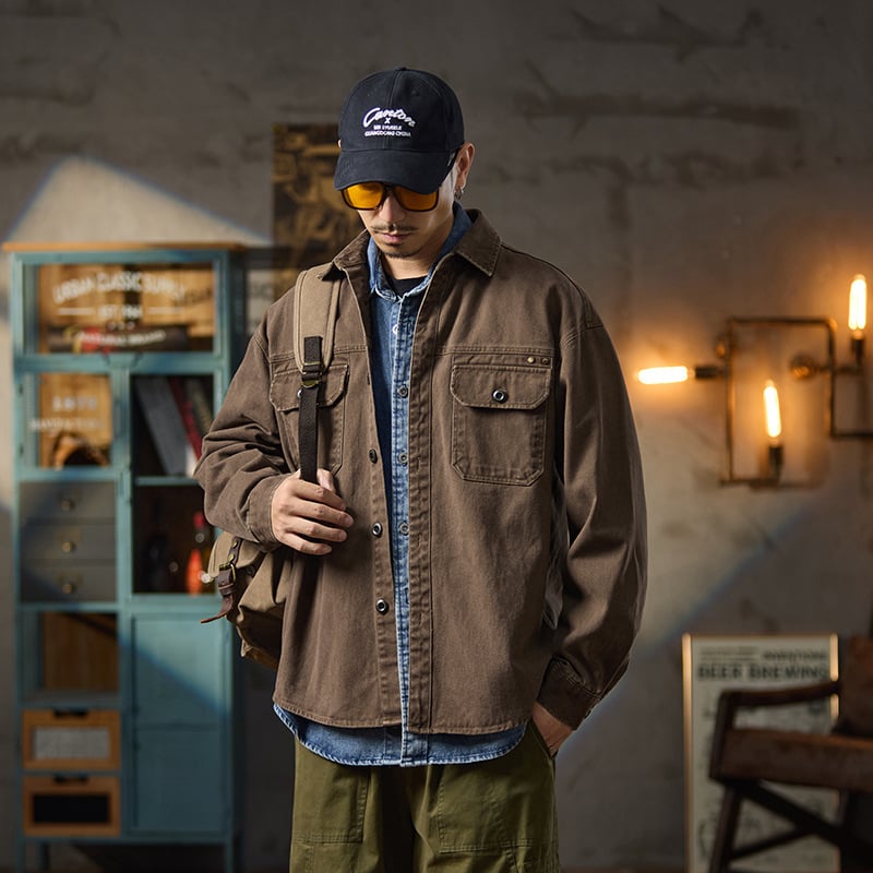 Jachetă de lucru pentru bărbați din bumbac 100%, croială lejeră, mâneci lungi, toamnă 2025