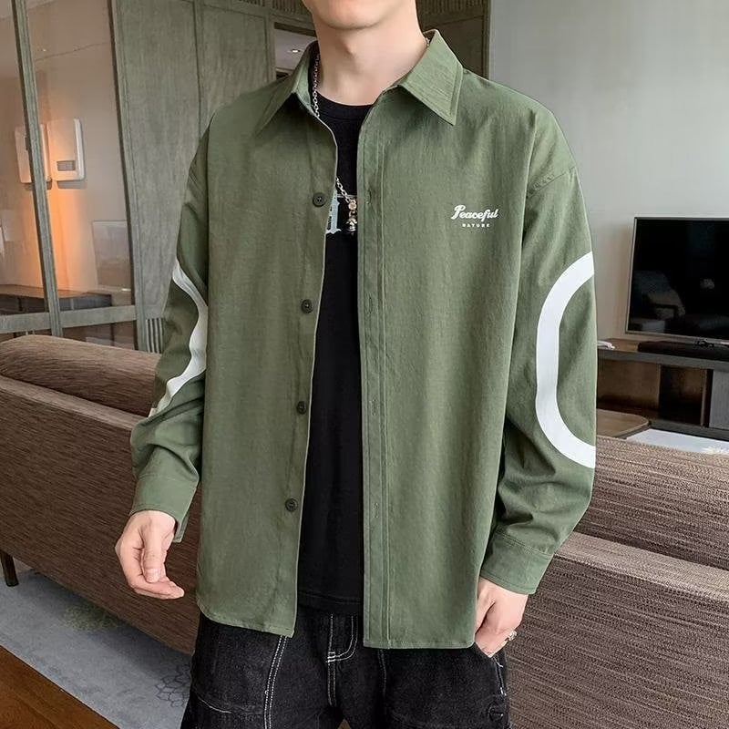 Αντρικό πουκάμισο, ιαπωνικού ρετρό στυλ cardigan, πολυεστέρας, φαρδιά γραμμή, γιακά turn-down, μακριά μανίκια