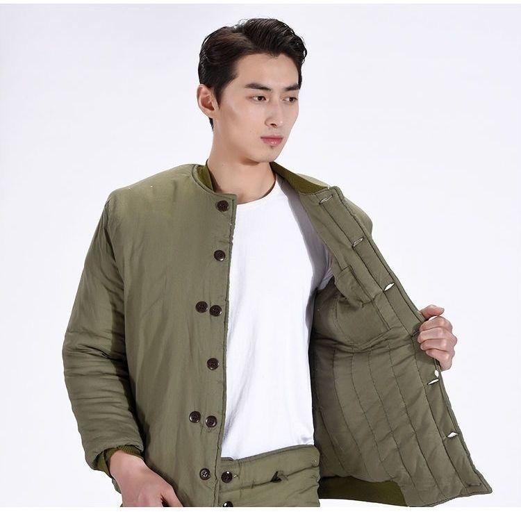 Medvilninė pūkuota žiemos striukė — senovinio stiliaus, 95% medvilnė, vyriška apranga, 2025 m. pavasaris