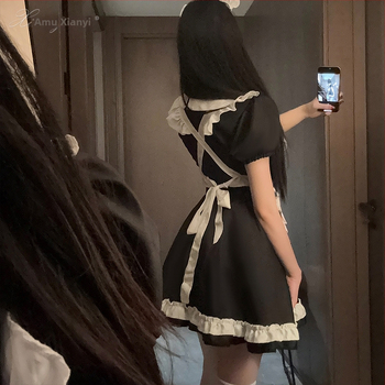 Cosplay šaty služobníčky, z polyesteru s elastanom (80–90% elastán), Lolita štýl, čerstvé a sladké, na hry a anime rolové hranie, jar 2024