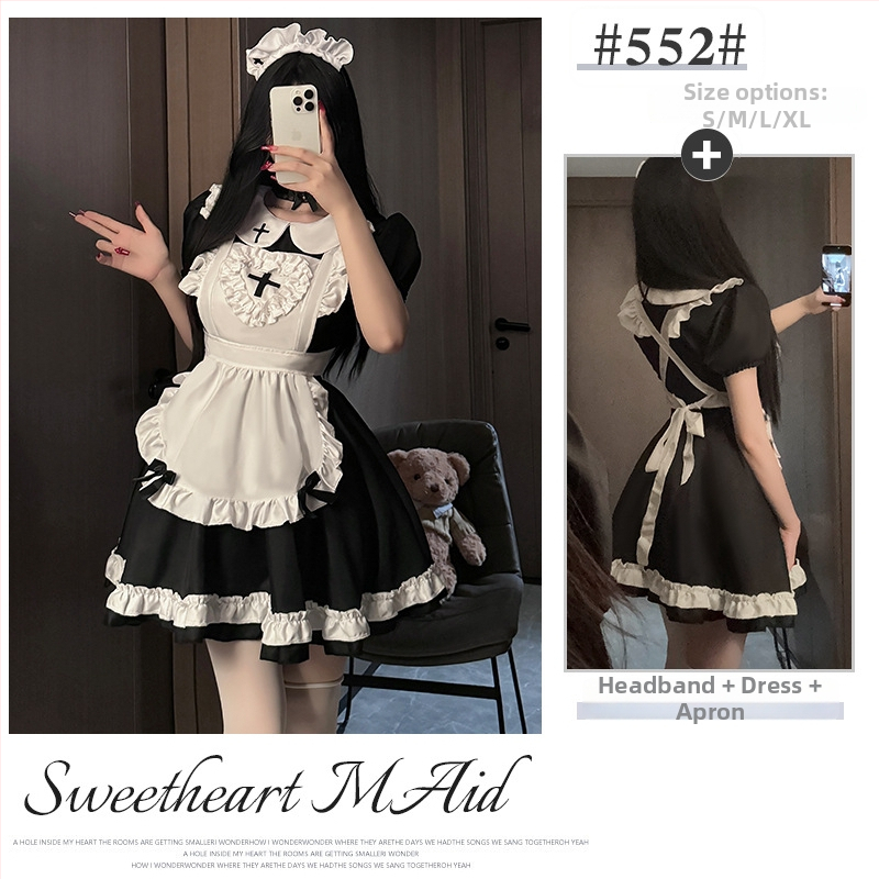 Cosplay šaty služobníčky, z polyesteru s elastanom (80–90% elastán), Lolita štýl, čerstvé a sladké, na hry a anime rolové hranie, jar 2024