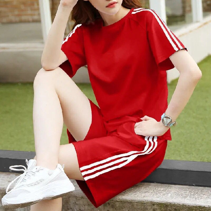 Leisure set s hlačama – prugasti uzorak, top s 3/4 rukavima, poliester (95%+), stil Leisure