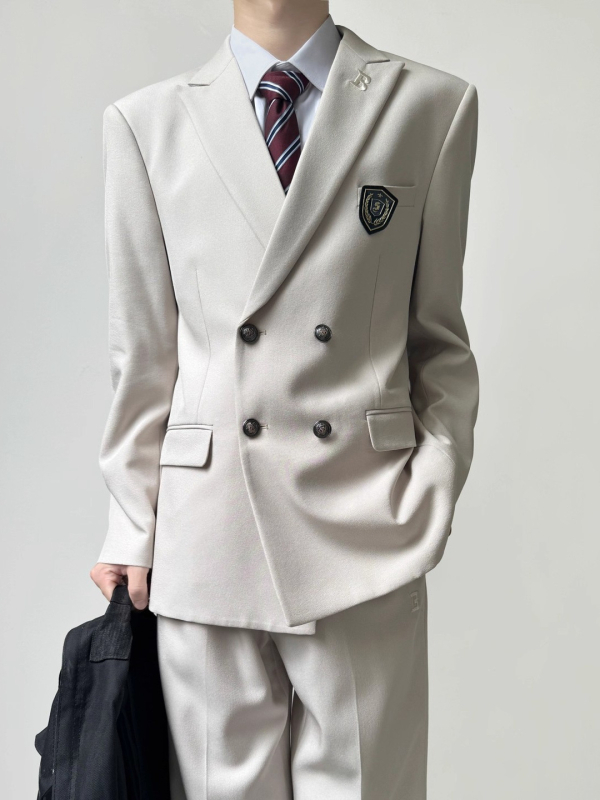 Férfi casual üzleti kabát, dupla gombolású, hegyes gallér, poliészter anyag, hosszú ujjú; tavasz-ősz