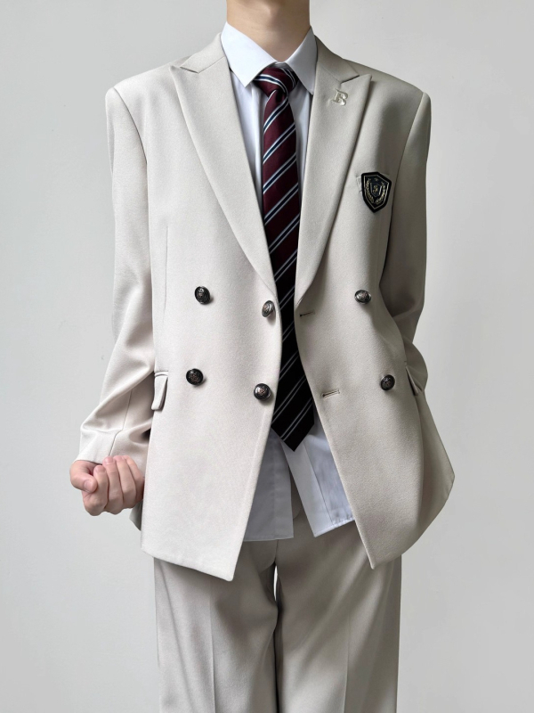 Férfi casual üzleti kabát, dupla gombolású, hegyes gallér, poliészter anyag, hosszú ujjú; tavasz-ősz